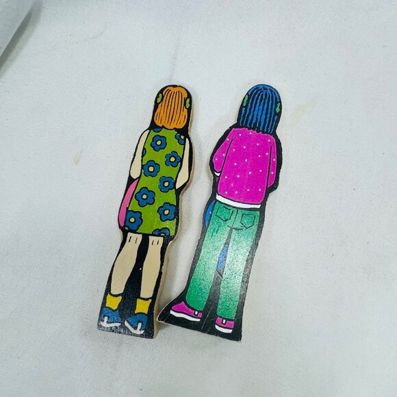 Vintage Inspired Wooden Children Figurines Set Wedgies Career Lot of 2 Stained - Picture 5 of 7